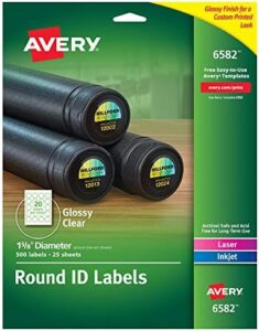 Avery Round ID Labels, Sure Feed, Permanent Adhesive, Glossy Clear, 1-5/8″ Dia., 5 Packs (6582)