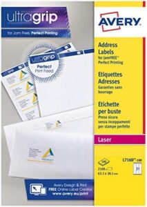 Avery Self Adhesive Address Mailing Labels (Amazon FBA Barcode Labels), Laser Printers, 21 Labels Per A4 Sheet, 2100 Labels, UltraGrip (L7160), White