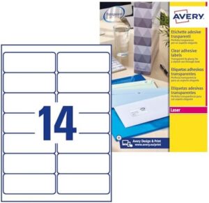 Avery Self Adhesive Clear Address Mailing Labels, Laser Printers, 14 Labels Per A4 Sheet, 350 Labels, QuickPEEL (L7563)