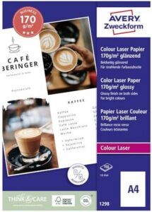 Avery Zweckform 1298 Photo Paper A4 Printable Both Sides 170 g for Colour Laser Printers Pack of 200 Sheets