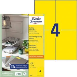 Avery Zweckform 3459 Universal Labels 105 x 148 mm 100 Sheets Coloured