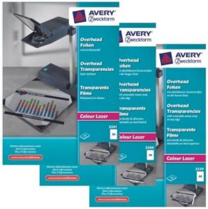 Avery Zweckform 3559 Overhead Projector Transparencies Stackable with Special Coating for Colour Laser Printers Photocopiers and Removable Sensor Strip 50 Sheets