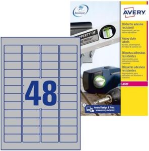 Avery Zweckform L6009-8 Type Plate Foil Labels 45.7 x 21.2 mm on DIN A4, Extremely Strong Self-Adhesive, Weatherproof Printable Adhesive Film, 384 Stickers on 8 Sheets Silver