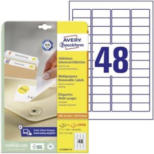 Avery Zweckform Multi-Purpose Removable Labels for All A4 Printers, 45.7 x 21.2 mm weiß (wiederablösbar)