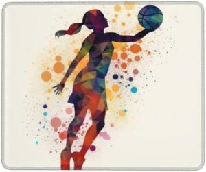 Basketball Girl Pattern Mousepad with Non-Slip Rubber Base, Waterproof Gaming Mousepad with Stitched Edge, Laptop Mousemat Washable Mousepad Lycra Cloth, Mice Pad for Computer Office 8.3 X 10.3 in