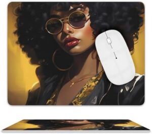 Black Girl Magic Afro Glasses Leather Mouse Pad Desk Mat Ultra-Thin Non-Slip Square Gaming Pad for Computers Laptop Office, style, 20240305