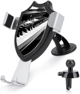 Black White Piano Keyboard Phone Holder Car Hands-Free Mount Holders for Dashboard Windshield Vent Metal Hook Clip Cell Phone Mount for All Smartphones & Car Models
