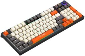 Bluetooth Mechanical Wireless Keyboard – 96 Keys, RGB Backlit, Hot Swap, 3-Mode (BT5.0/2.4G/Wired), 1800mAh, Ergonomic Design (Gray White Orange red Shaft Upgrade)