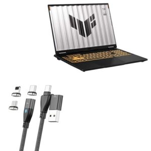 BoxWave Cable Compatible with ASUS TUF Gaming F16 Model FX608JMR (16 in) – MagnetoSnap PD AllCharge Cable (100W), Magnet Charging Braided USB Type-C Micro – Jet Black