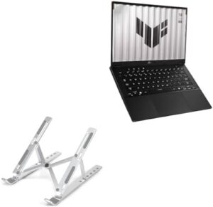 BoxWave Stand and Mount Compatible with ASUS TUF Gaming A14 (2025) Model FA401KM (14 in) – Compact QuickSwitch Laptop Stand, Portable Multi Angle Viewing Foldable Riser – Metallic Silver