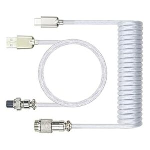 Coiled Gaming Keyboard Cable,White Coiled Keyboard Cable USB C to USB A for PC Cable Mechanical Keyboard,1.5M Custom Metal Aviator Coiled Cable