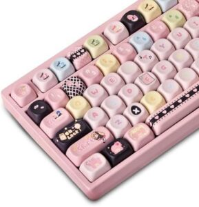 Cute MOA Keycaps,PBT Dye Sublimation Pink Keycaps Japanese Anime Kawaii Keycap Set Full 132 Keys Custom Keycap for Cherry MX Switches Mechanical Gaming Keyboard Creamy Key Caps