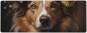 Dog Girl with Flowers - Mouse Pad,Non-Slip Rubber Base Durable Stitched Edges Computer Mousepad for Gaming Home Office Wireless Mouse 12 x 31.5 in