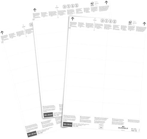 Durable Insert Labels 100 x 38 mm for Ticket Holders, 240 Labels on A4 Sheets, White, 102202