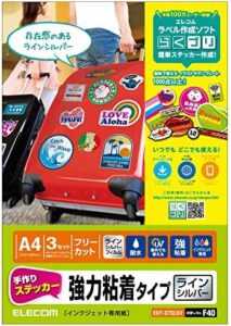Elecom EDT-STSLSV Handmade Stickers, Strong Adhesive Type, A4 Size, 3 Pieces, Line Silver