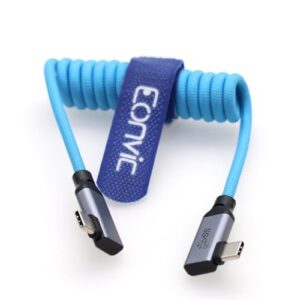 Eonvic USB Type C 3.2 GEN 2 20Gb/s 100W 4K 60Hz Charging Data Braided Coiled Cable for iPhone 15 Pro Max Plus Samsung Galaxy Tablets Laptops Blackmagic Sony FX3 Camera (Blue, RA USB C-RA USB C)