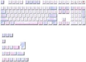FKZ PBT Cute Keycaps,Cherry Profile Side Printed Keycaps Kawaii Pink Shine Through Keycaps 128 Keys Full Size Keycaps Set for Cherry MX Switches Mechanical Gaming Keyboard Creamy Dessert Keycaps