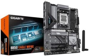 GIGABYTE B850 Eagle WIFI6E Motherboard – AMD Ryzen 9000 Series CPUs, 8+2+2 Phase Digital VRM, up to 5200MHz DDR5 (OC), 1xPCIe 5.0 + 2xPCIe 4.0 M.2, GbE LAN, WiFi 6E, USB 3.2 Gen 2