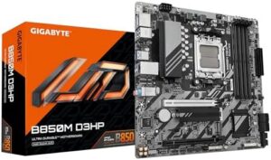 GIGABYTE B850M D3HP Motherboard – AMD Ryzen 9000 Series CPUs, 5+2+2 Phases Digital VRM, up to 8200MHz DDR5 (OC), 1xPCIe 5.0 + 1xPCIe 4.0 M.2, GbE LAN, USB 3.2 Gen 2