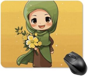 Gaming Mouse Pad Waterproof Mouse Mat with Non-Slip Rubber Base Cartoon Muslim Girl Mice Pads Rubber Non-Slip Mousepads Desk Keyboard Pad for Laptop Computer Office Travel 20 * 25cm