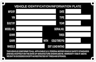Generic CWZ ENGRAVED LARGE TRAILER DATA PLATE SERIAL NUMBER DATA TAG NAMEPLATE, Black