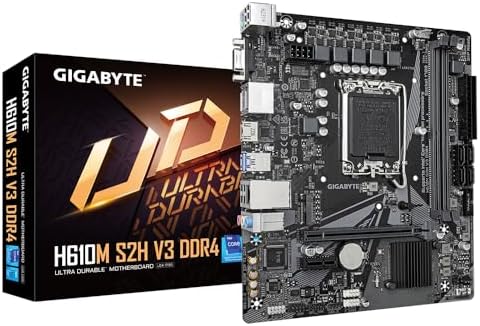 Gigabyte H610M S2H V3 DDR4 Motherboard - Supports Intel Core 14th CPUs, 4+1+1 Hybrid Digital VRM, up to 3200MHz DDR4, 1xPCIe 3.0 M.2, GbE LAN, USB 3.2 Gen 1