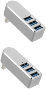HEMOTON 2pcs Mini USB Hub 3 Port Splitter Rotatable USB Connector Aluminum Alloy Compact Design Overcurrent Protection