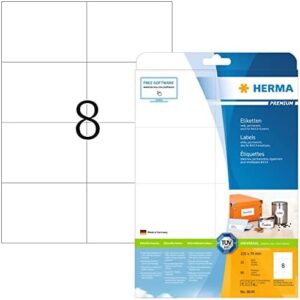 HERMA Self Adhesive Multi-Purpose Labels, 8 Labels Per A4 Sheet, 80 Labels for Laser and Inkjet Printers, Large, 105 x 74 mm (8645), White