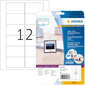 HERMA VHS Video Cassette Labels, 300 Labels per Pack, 78.7 x 46.6 mm, White, Permanent Adhesive