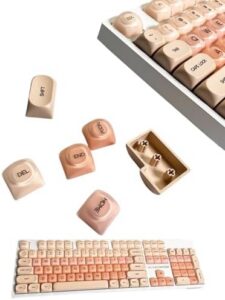 HOA Cute Keycaps, Orange and Creamy Semi-Transparent Frosted Keycap Set for Switches Mechanical Keyboards 61/68/75/84/87/89/96/98/100/104/108 with Spare Keys and Keycap Puller