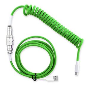 HUYUN Custom Coiled Aviator USB-C Double Sleeved Cable for Mechanical Keyboards GX16 5 Pin USB-C to USB-A (Green)