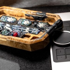 Handmade Keycap Display Case Box – Resin and Wood Artisan Keycap Holder, 25-Slot Storage Tray for Mechanical Keyboard Keycaps, Custom Gift for Gamers – 7.6 x 6.8 x 1.0 in (Black)