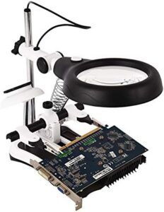 Helping Repair Magnifier with LED Light, Desk Magnifying 12X 6X with Clamp and Alligator Clips Adjustable Rotation Soldering Light Stand Helping Board Hand Iron Holder Tool Old Men Kids Reading