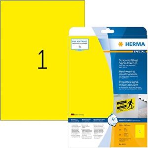Herma Self Adhesive Heavy Duty Weatherproof Foil Labels, 1 Label Per A4 Sheet, 25 Labels for Laser Printers, 210 x 297 mm (8033)