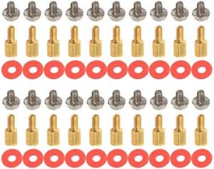 High Grade Carbon Steel PC For Case Fans 6.5mm 6-32-M3 Motherboard Riser+20Pcs Screws + 20Pcs Washers Gasket Brass Stand