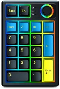 K19 Mechanical Numpad,Hot Swappable BT5.0/2.4G/USB-C Wireless Number Pad Macro RGB Backlit 19 Keys Mini Numeric Keypad with Knob PBT Keycaps Programmable for PC/Laptop/Gaming (Black-Blue)