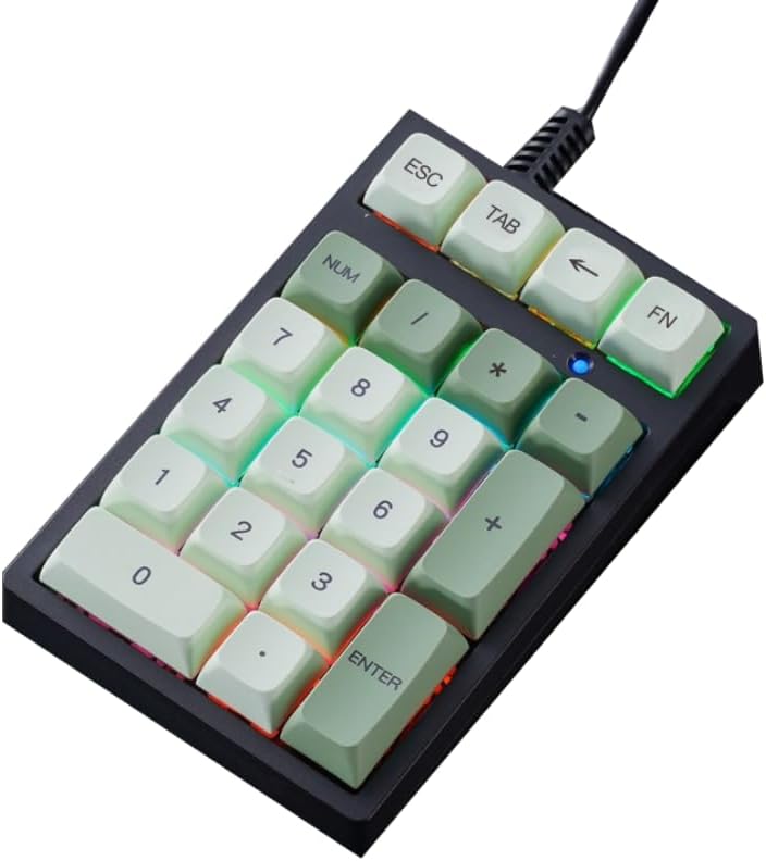 KALUYA T21 Mechanical Numpad with RGB Backlit for Accounting & Gaming, Dual Mode Tenkeyless Keypad, Anti-Ghosting Numeric Keyboard for Excel (Matcha Green Shaft (PBT))