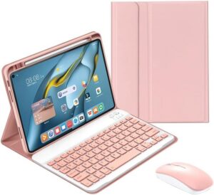 Keyboard Case for Huawei MatePad 11 2021 10.95 inch, Slim Smart Leather Case Built in Pencil Holder with Detachable Wireless Bluetooth Keyboard and Mouse for Huawei MatePad 11, Pink