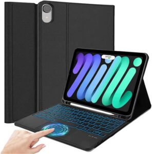 Keyboard Case for iPad Mini 7 A17 Pro, iPad Mini 7th/6th Generation (2024/2021), 7 Color Backlit, Multi-Touch Trackpad, Stand Folio Keyboard Cover with Rechargeable (USB-C) Keyboard, Black