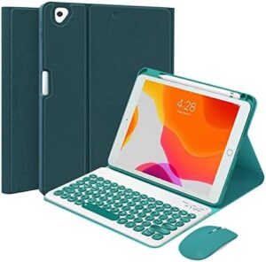 Keyboard Case with Mouse for iPad 10th Generation 2022 10.9 inch, iPad 10.9 Inch 2022 Case with Keyboard, Magnetic Detachable Round Keys Keyboard with Slim Smart Cover, DrakGreen