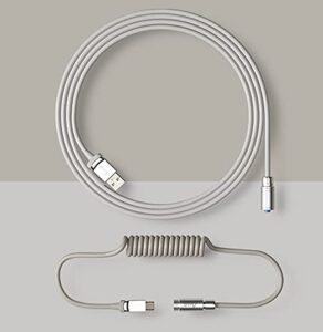 L Shape TPU Coiled Type C USB Cable for Mechanical Keyboard Coiling Spring Spiral Paracord 200cm Version Custom Grey