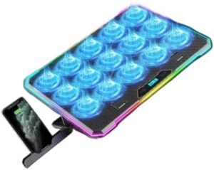 Laptop Cooling Pad LED Lights 13Fans for 14-21Inch Laptops Coolers 8Level Adjustable Height Stand Double USB Port