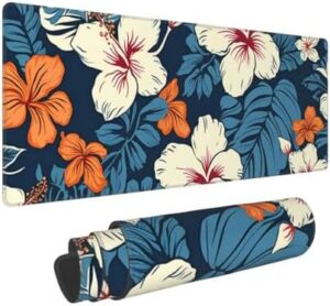 Large Gaming Mouse Pad with Non-Slip Rubber Base, Hawaii Flower Mouse Mat with Stitched Edge, Extended Desk mat for Laptop Desk Pad 12″x31.5″, Desk Writing Pad for Office and Home