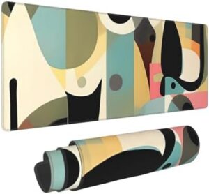Large Gaming Mouse Pad with Non-Slip Rubber Base, Mid-Century Modern Art Cat Mouse Mat with Stitched Edge, Extended Desk mat for Laptop Desk Pad 12″x31.5″, Desk Writing Pad for Office and Home