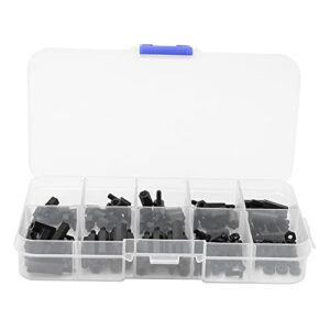 M2 5 Hex Nut, Black Male Female Nylon Hex Spacer Standoff Screw Nut Set Assortment Kit, Round Screw Nut Female Male Standoff Set, for PCB Motherboard Circuit Board (Black)