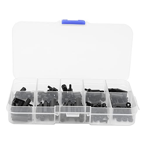 M2 5 Hex Nut, Black Male Female Nylon Hex Spacer Standoff Screw Nut Set Assortment Kit, Round Screw Nut Female Male Standoff Set, for PCB Motherboard Circuit Board (Black)