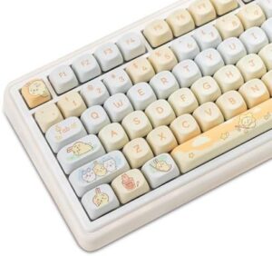 MOA Profile Cute Keycaps,PBT Dye-Sub Kawaii Japanese Anime Keycaps Custom Keyboard Keycaps Set 132 Keys Full Size Keycaps for Cherry MX Switches Mechanical Keyboard DIY Creamy Keycaps (Yellow)