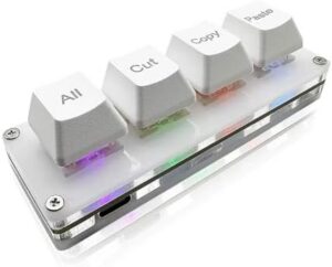 Mini 4-Key Mechanical Macro Pad – Select All, Cut, Copy, Paste Shortcut Keyboard (Ctrl+A/X/C/V) – RGB One-Handed USB-C Programmable Keyboard for Windows Mac Linux – Compact OSU Gaming Keypad (White)