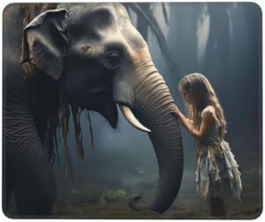 Mousepad Elephant and Girl Mouses Mat for Wireless Mouses Computer Keyboard Mat with Non-Slip Rubber Gaming Desk Pad Square Desk Mat for Office Laptop 10 x 12 inch