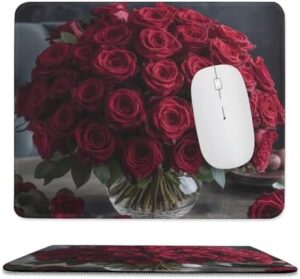 Mousepad Red Roses in Vase Mouses Mat for Wireless Mouses Computer Keyboard Mat with Non-Slip Rubber Gaming Desk Pad Square Desk Mat for Office Laptop 9.8″x11.8″